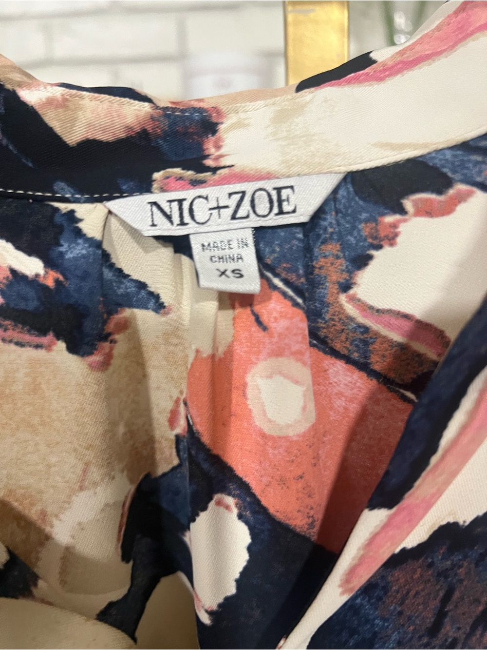 NIC+ZOE Coral, Navy & Cream Abstract Button-Front Shirt - Picture 2 of 6